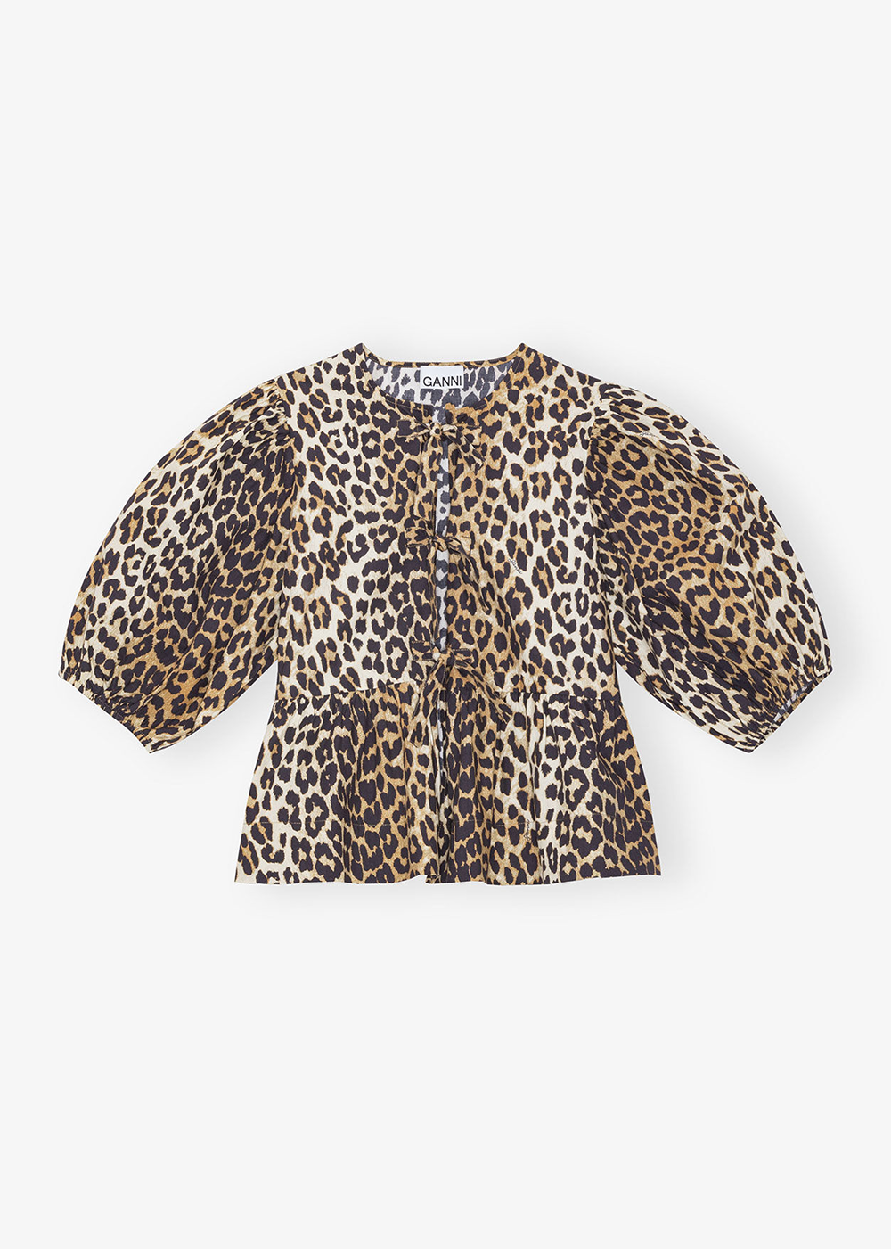 Printed Cotton Poplin Peplum Blouse -  Leopard - GANNI Canada - Danali