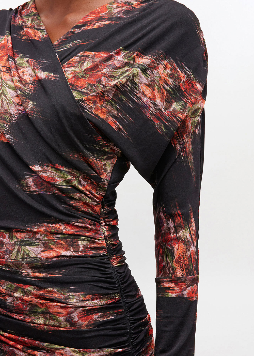 Printed Shiny Jersey Ruched Long Dress - Black - GANNI Canada - Danali
