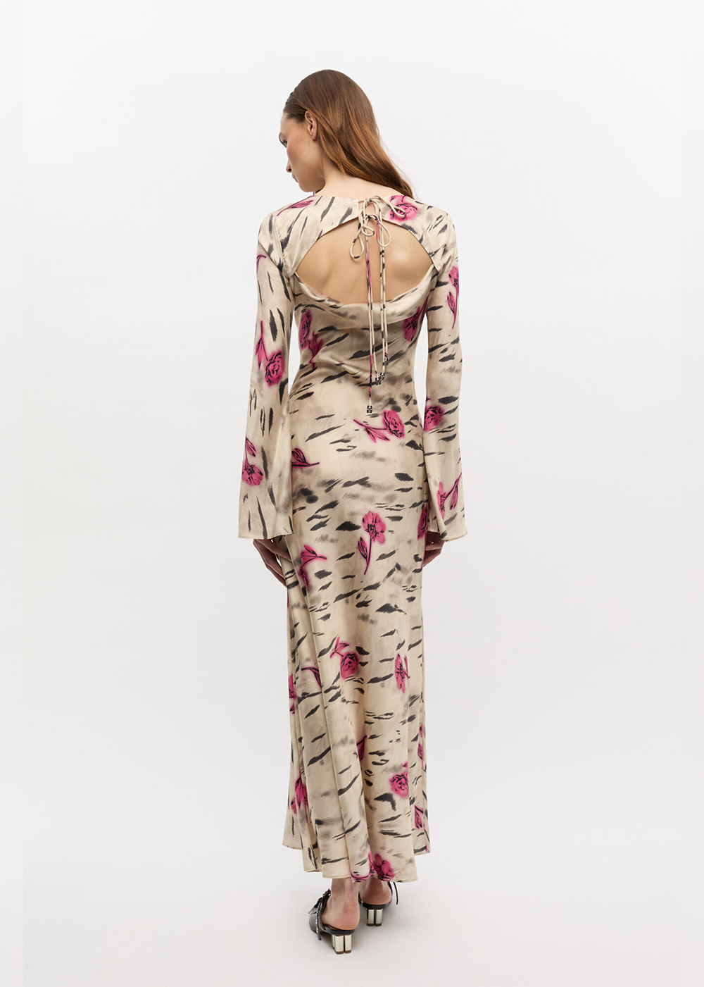 Printed Stretch Satin Long Sleeve Maxi Dress - Egret - Tiger of Sweden Canada - Danali