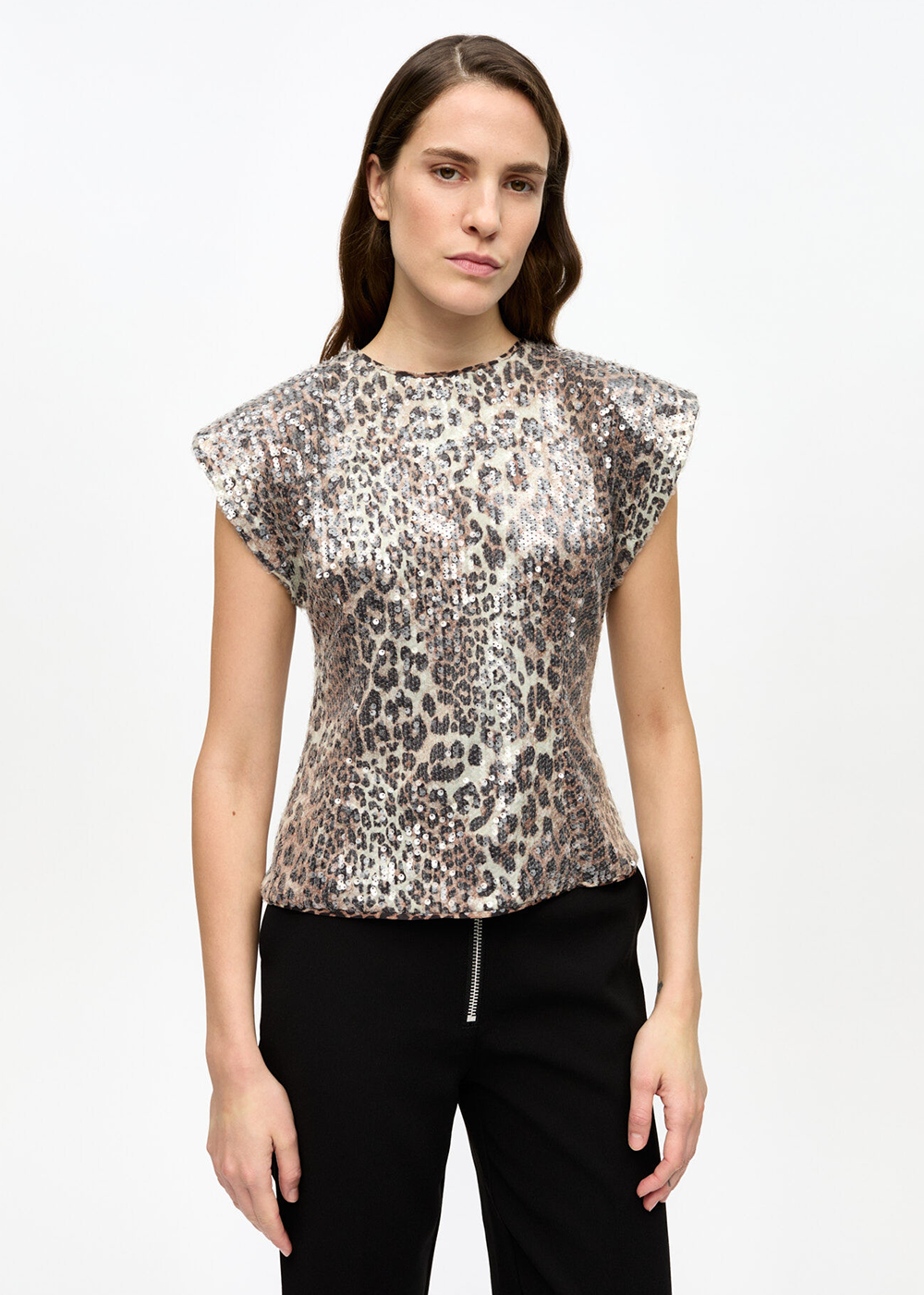 Printed Stretch Sequins Blouse - Leopard - GANNI Canada - Danali