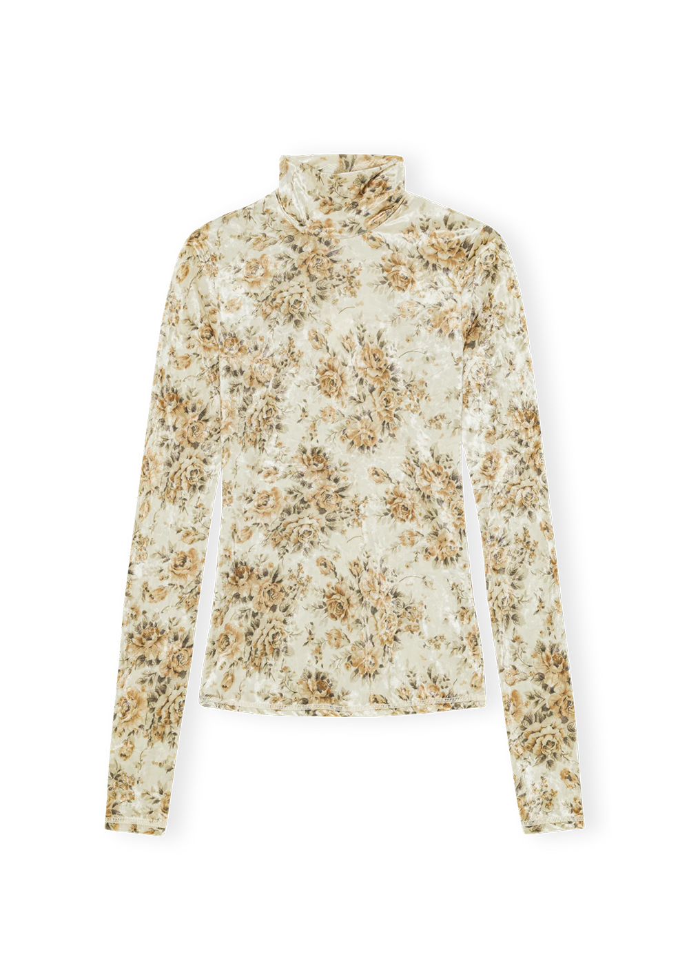 Printed Velour Jersey Turtleneck - Cloud Cream - GANNI Canada - Danali