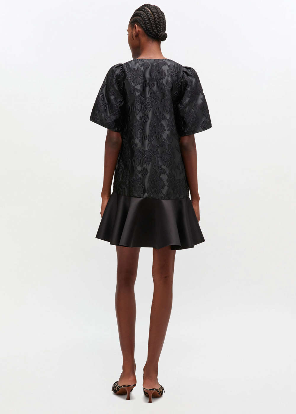 Satin Cloque Mini V-Neck Dress - Black - GANNI Canada - Danali