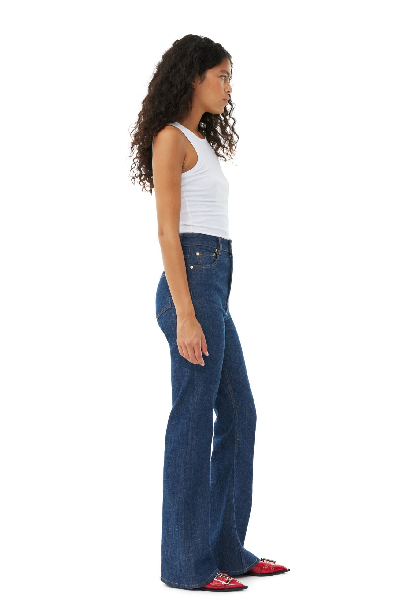 Soft Cotton Rib Tank Top - White - GANNI - Danali - T3897