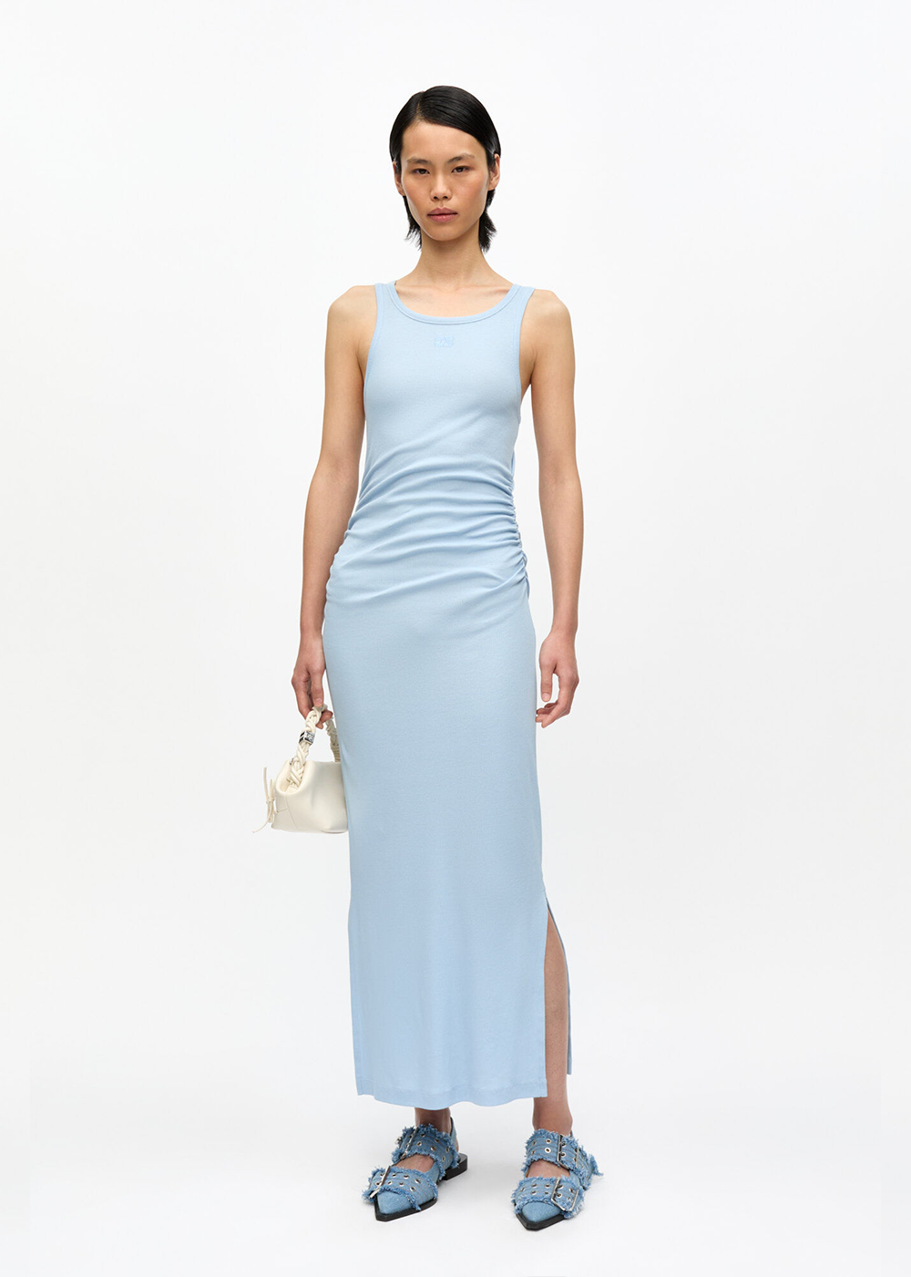 Soft Cotton Rib Tank Top Long Dress - Soft Chambray - GANNI Canada - Danali