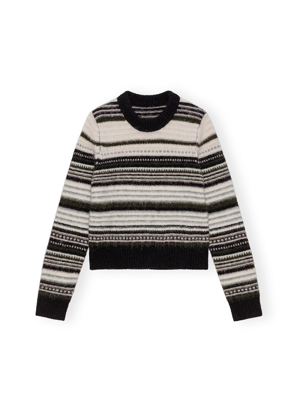 Soft Wool Stripe O-Neck - Black - GANNI Canada - Danali