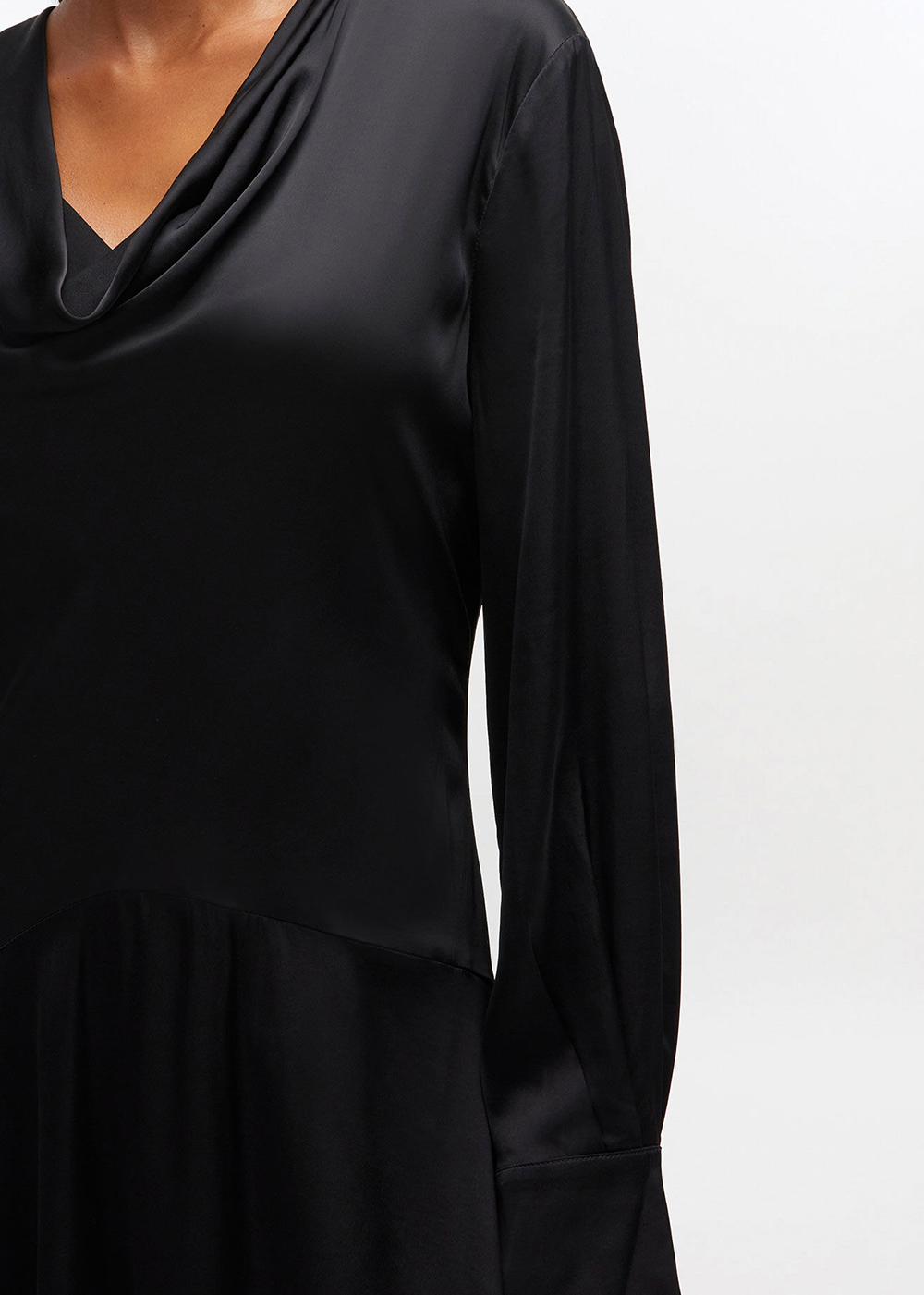 Solid Stretch Satin Cowl Scarf Midi Dress - Black - GANNI Canada - Danali