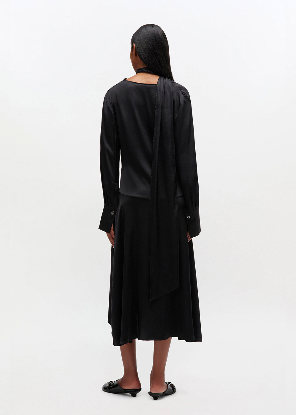 Solid Stretch Satin Cowl Scarf Midi Dress - Black - GANNI Canada - Danali