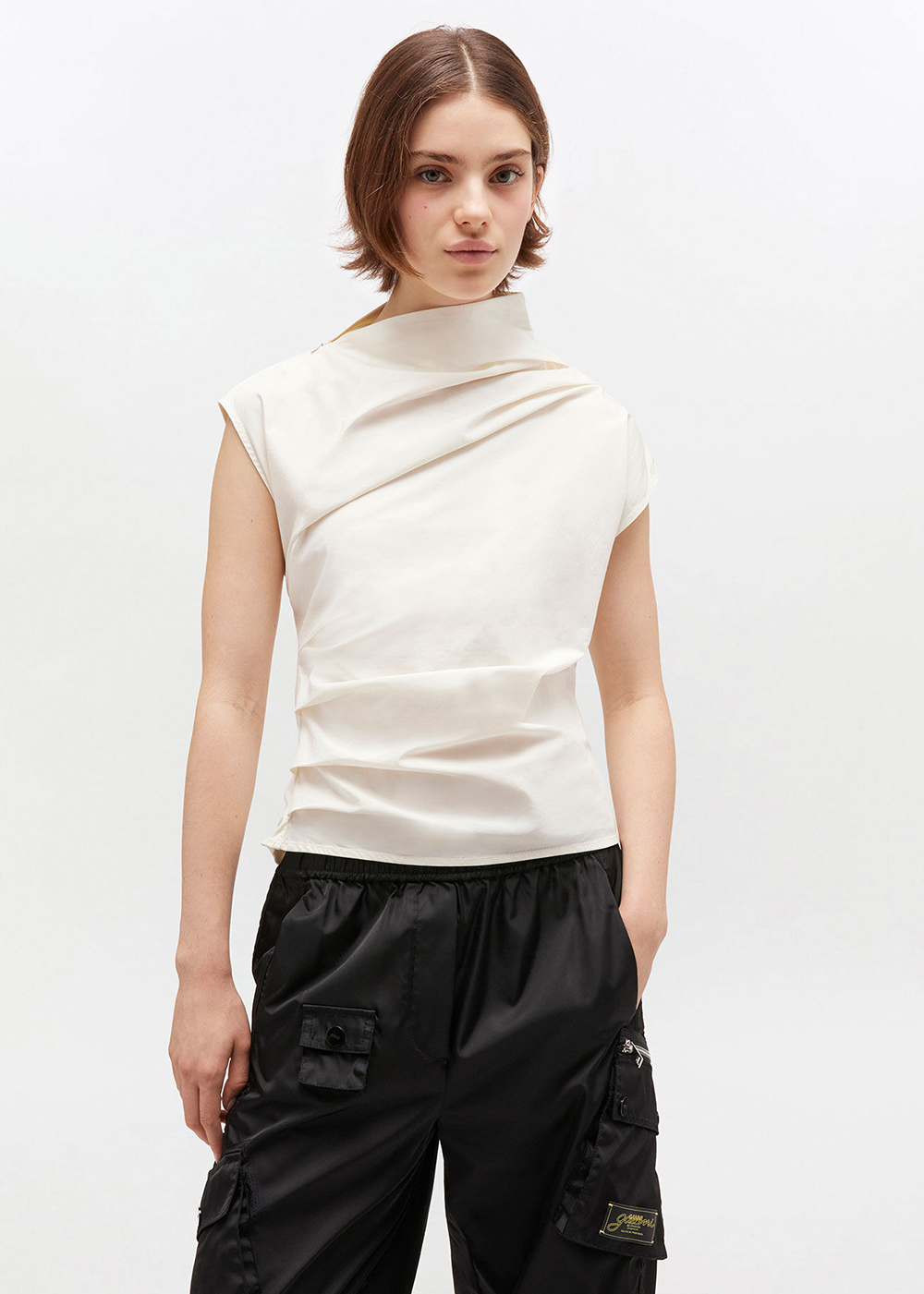Stretch Cotton Ruched Top - Egret - GANNI Canada - Danali