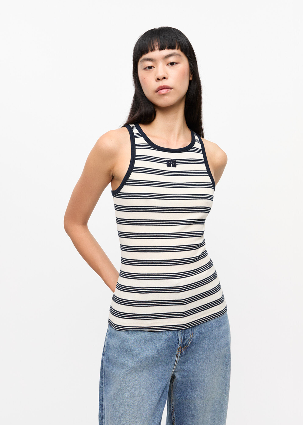 Striped Soft Cotton Rib Tank Top - Sky Captain - GANNI Canada - Danali
