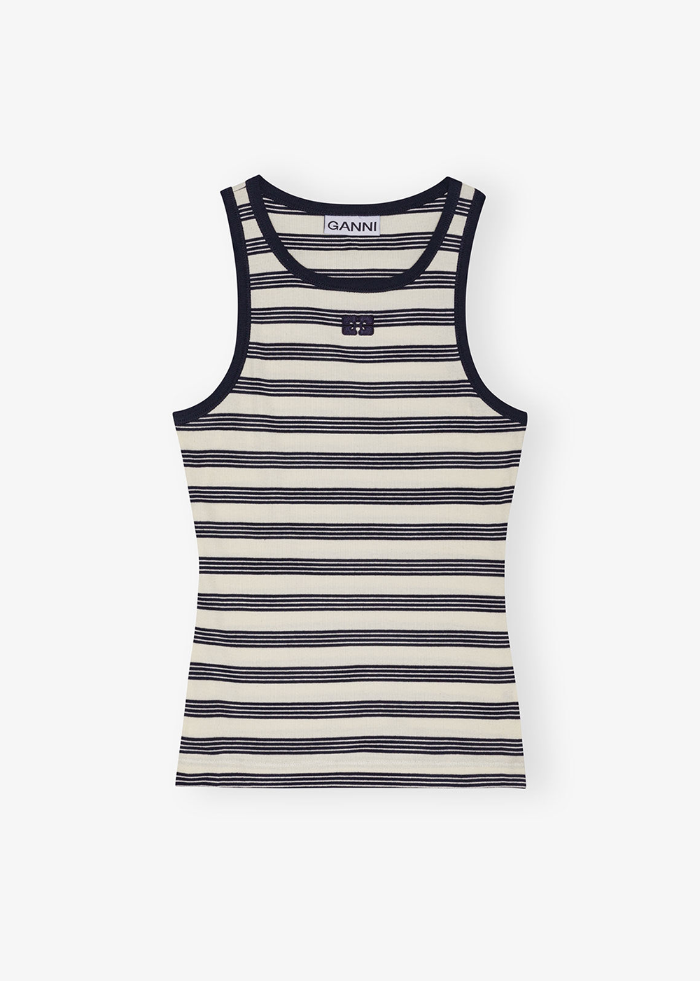 Striped Soft Cotton Rib Tank Top - Sky Captain - GANNI Canada - Danali