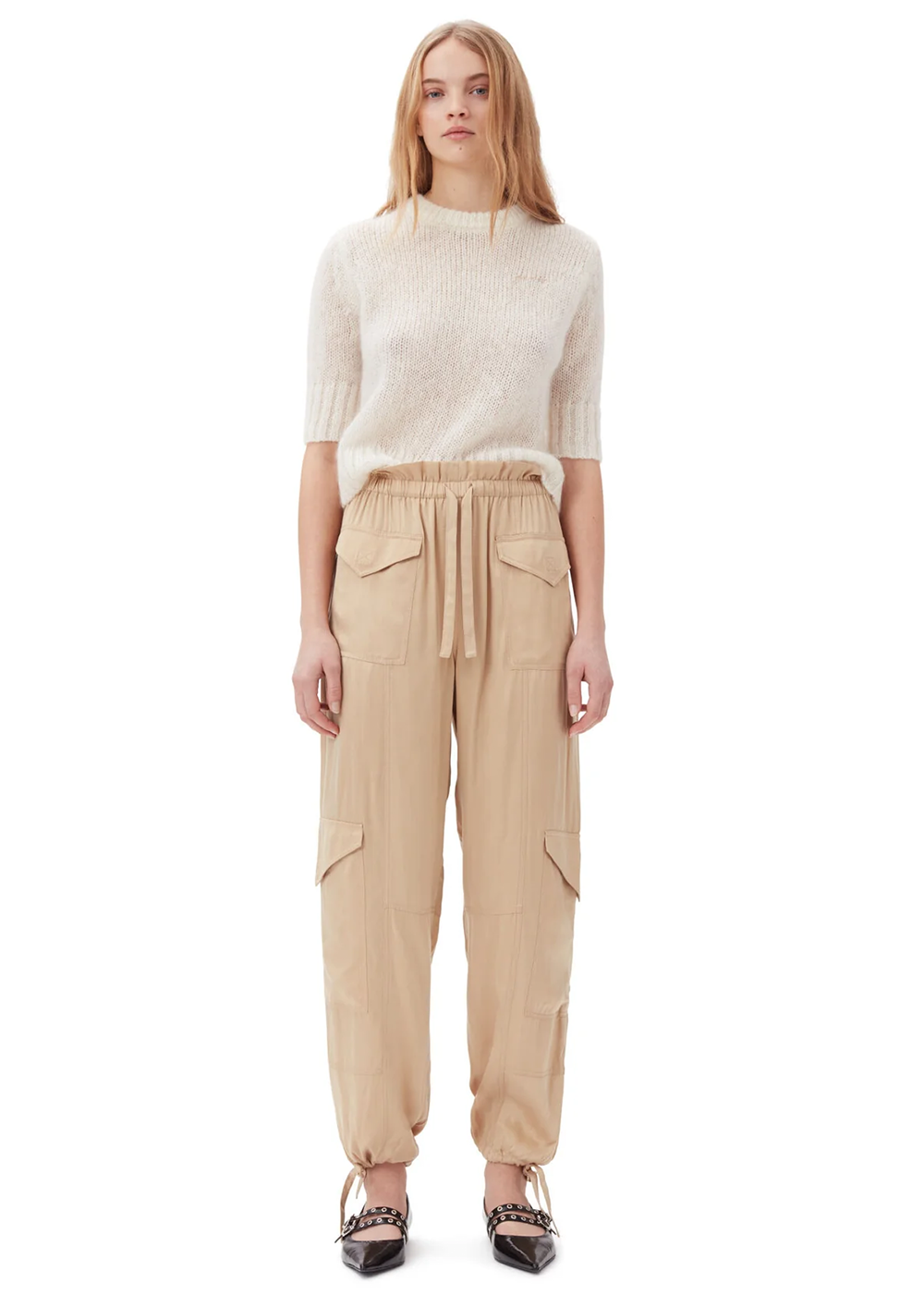 Washed Satin Pants - Safari - GANNI Canada - Danali