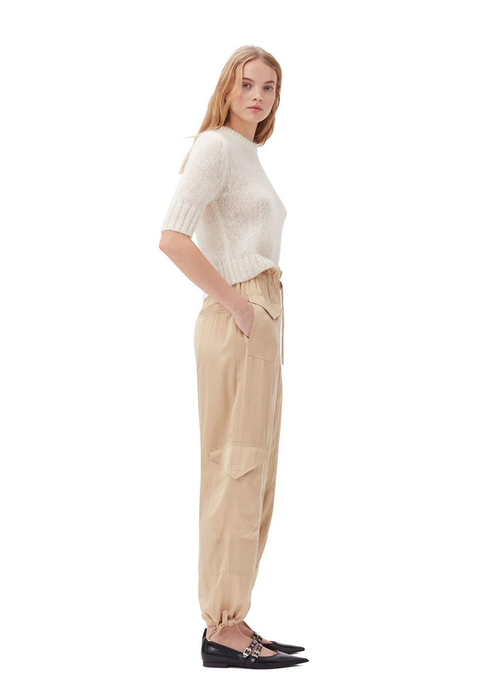 Washed Satin Pants - Safari - GANNI Canada - Danali