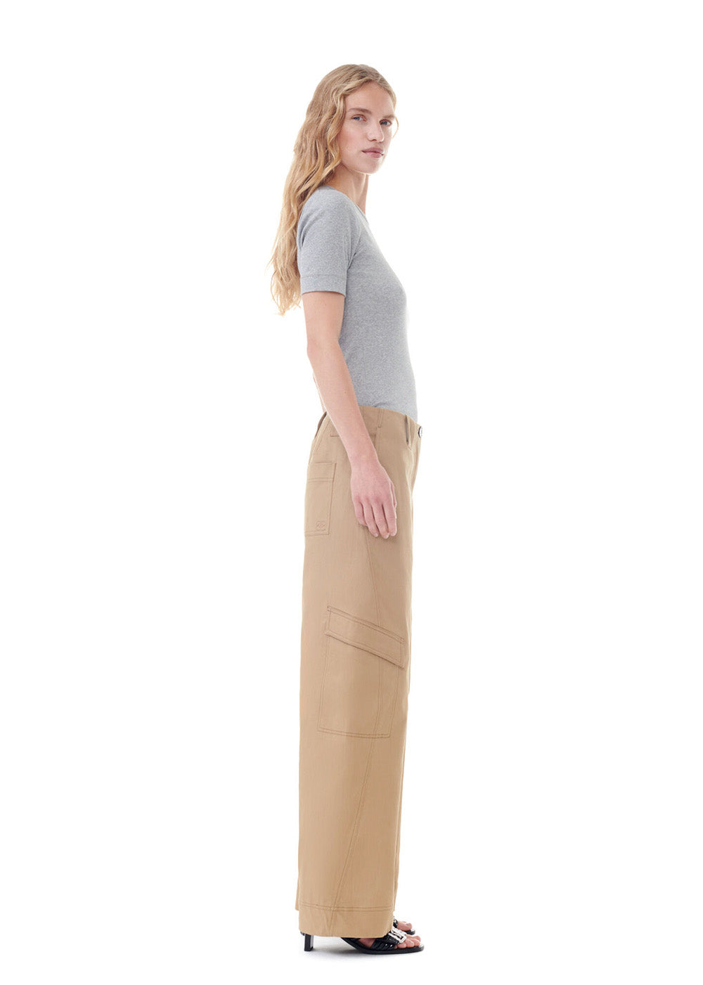 Herringbone Canvas Mid Waist Pants - Tiger's Eye - GANNI Canada - Danali - F9292