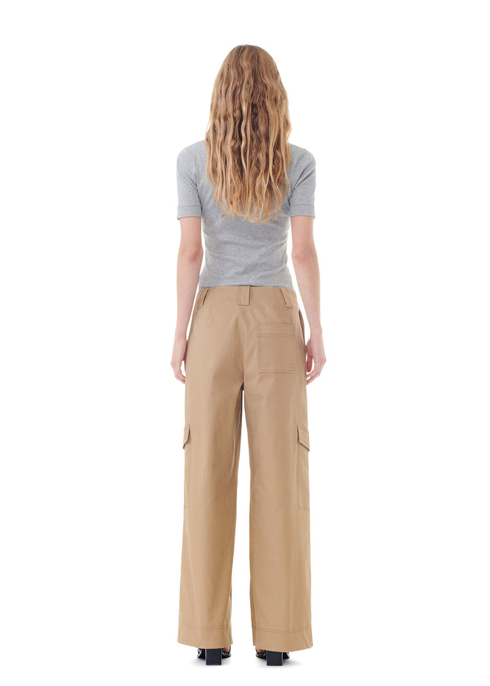 Herringbone Canvas Mid Waist Pants - Tiger's Eye - GANNI Canada - Danali - F9292