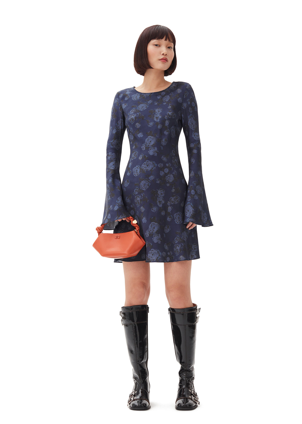 Printed Satin Mini Dress - Peacoat - GANNI Canada - Danali