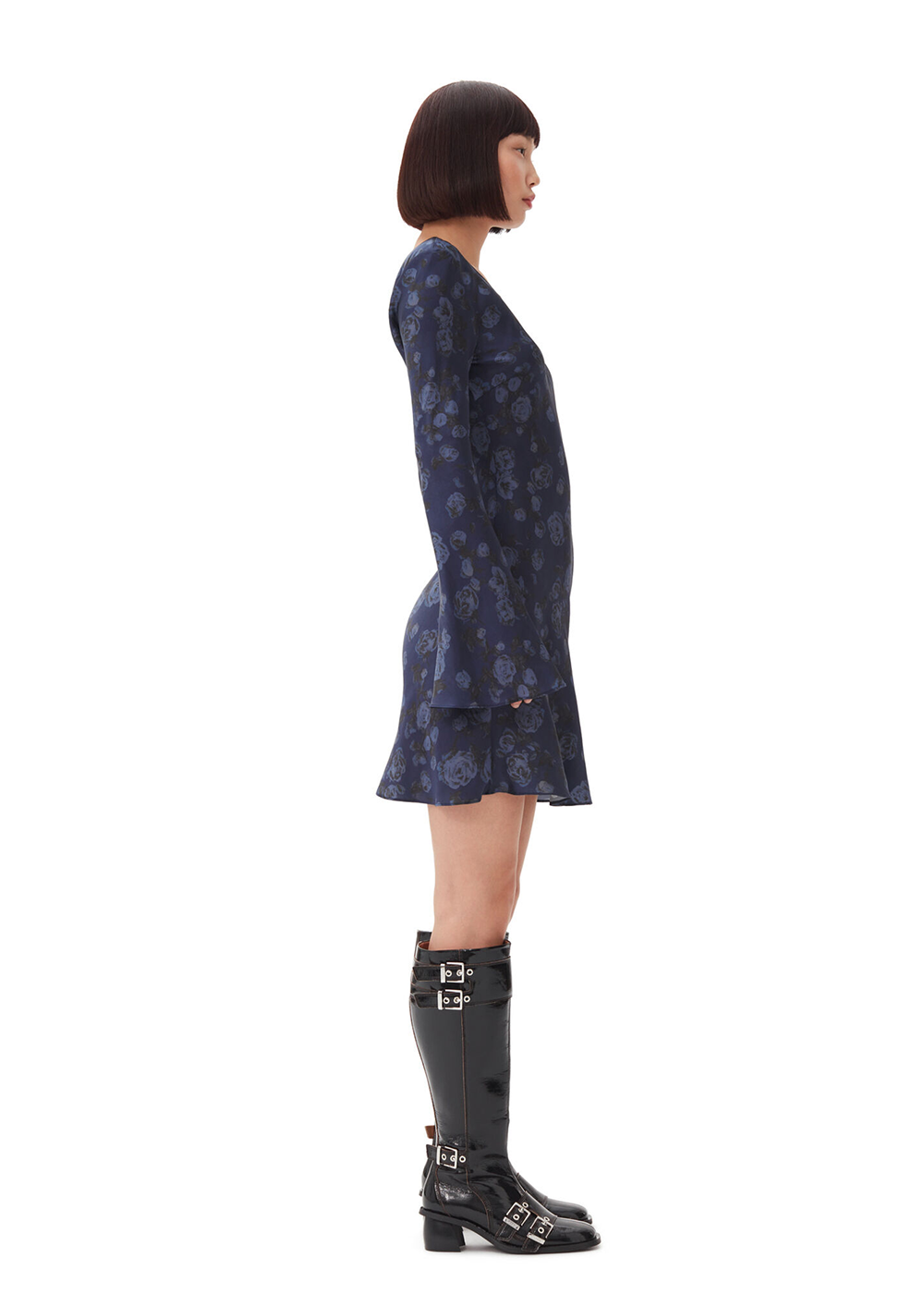 Printed Satin Mini Dress - Peacoat - GANNI Canada - Danali