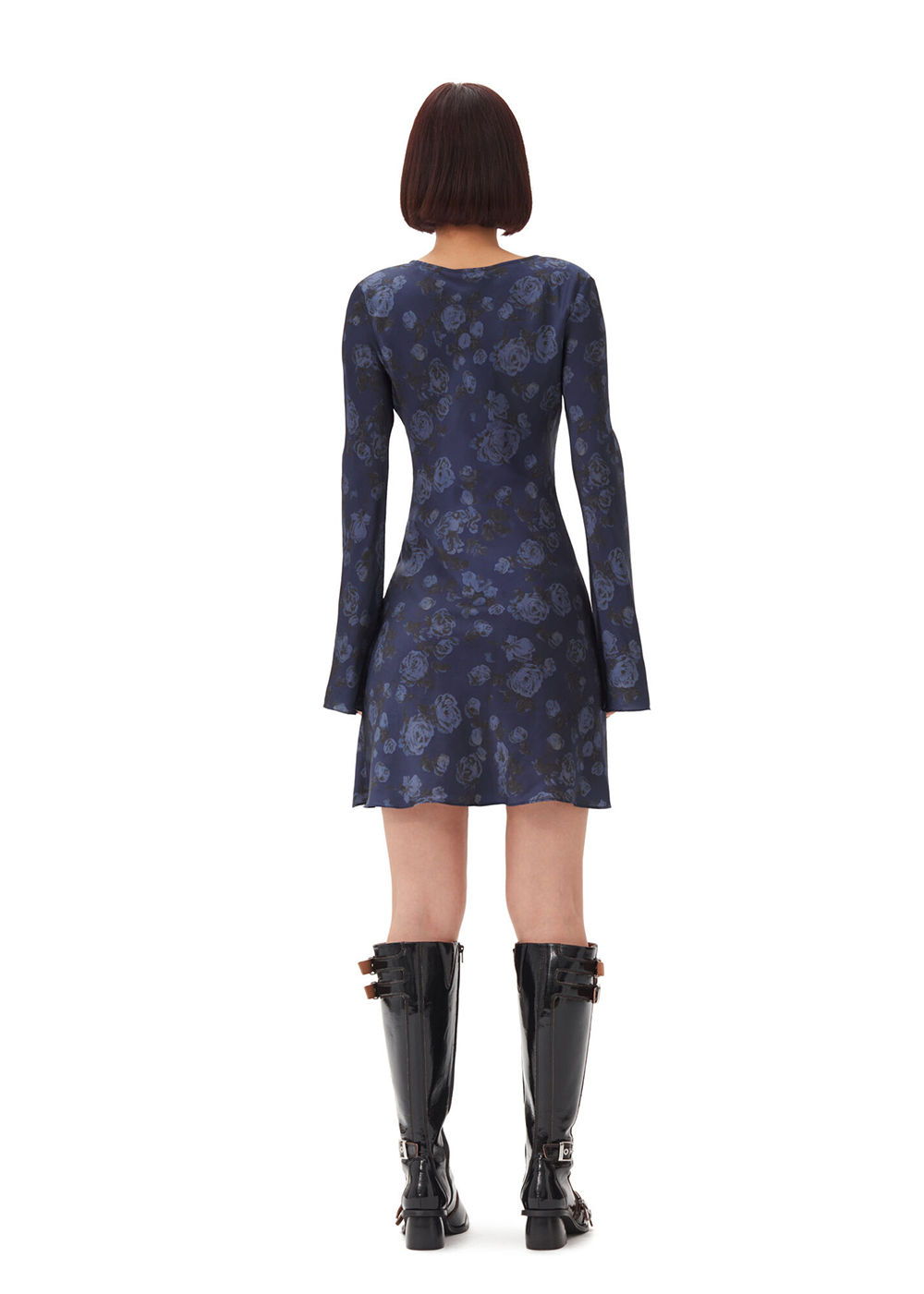 Printed Satin Mini Dress - Peacoat - GANNI Canada - Danali