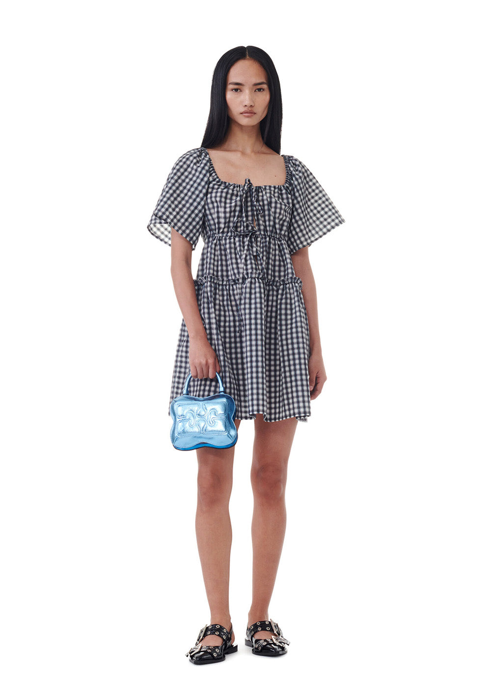 Seersucker Check Mini Layer Dress - Egret  - GANNI Canada - Danali - F9410