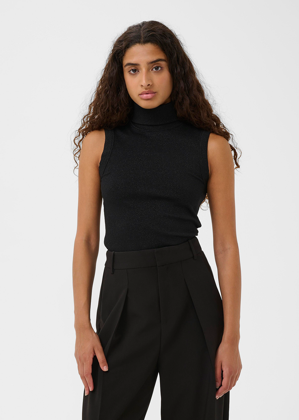 Dagna Lurex Rollneck Top - Black Glitter - InWear Canada - Danali