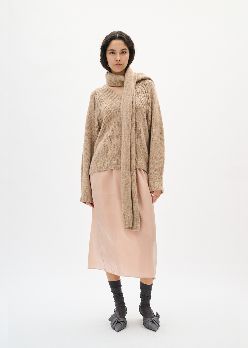 Troa V-Neck Sweater - Sandy Grey Melange - InWear Canada - Danali