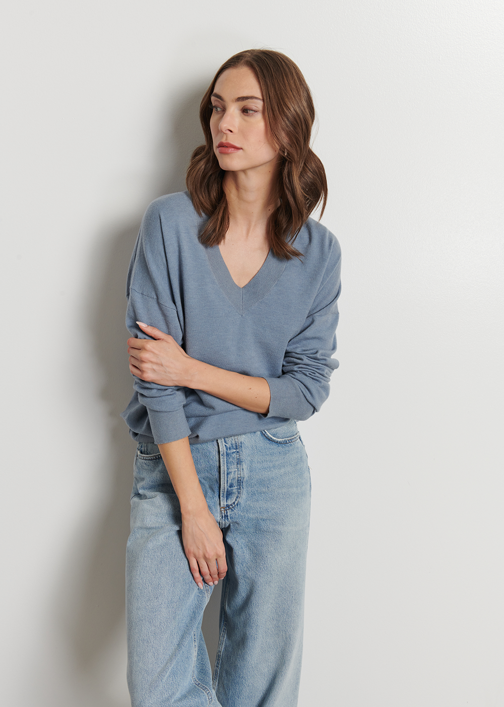 Taylor V-Neck Sweater - Blue Dusk - Line The Label Canada - Danali