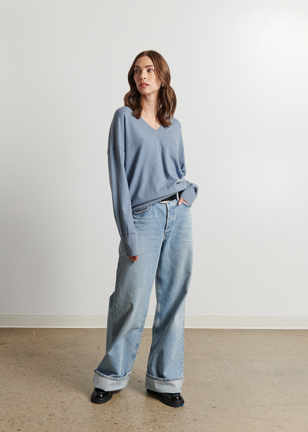 Taylor V-Neck Sweater - Blue Dusk - Line The Label Canada - Danali