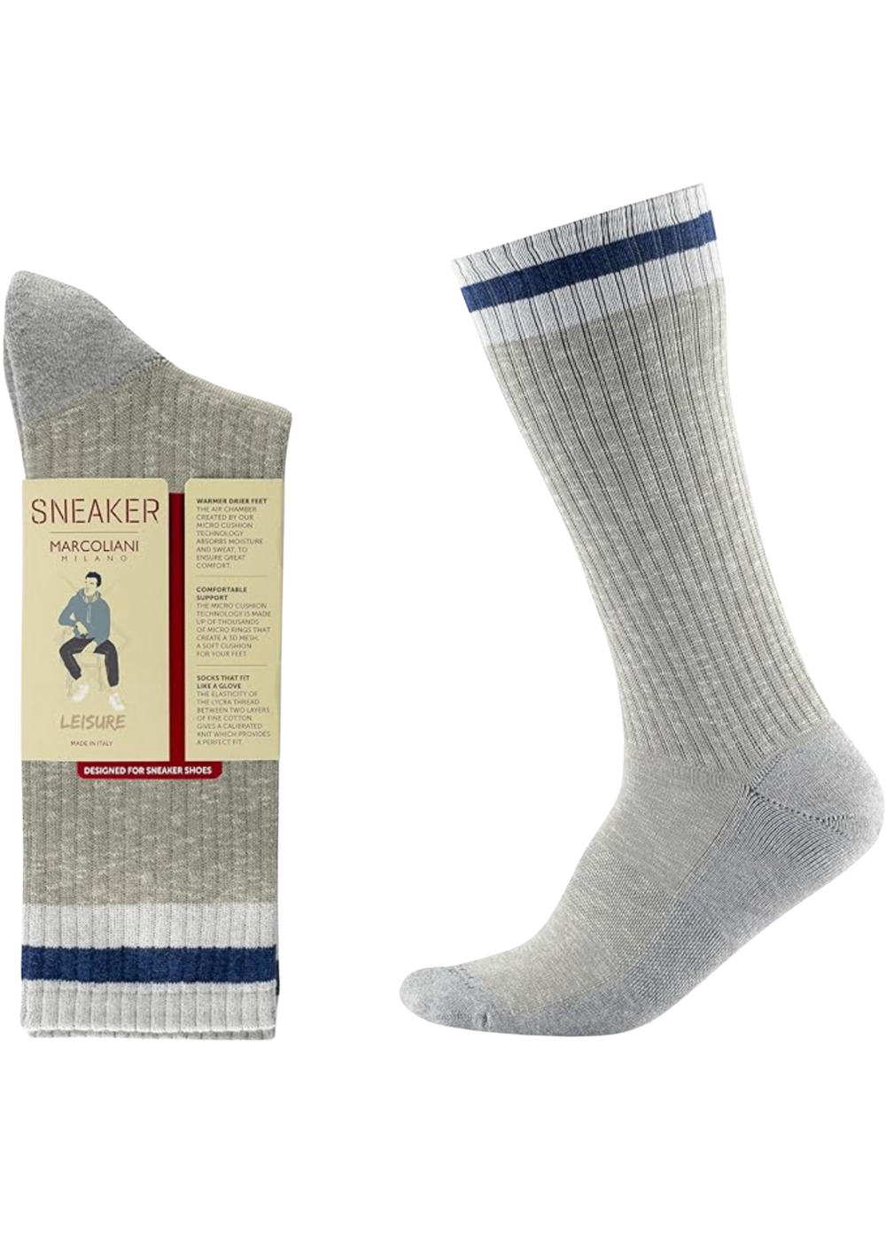 Pima Cotton Preppy Stripe Socks - Silver Grey - Marcoliani Canada - Danali