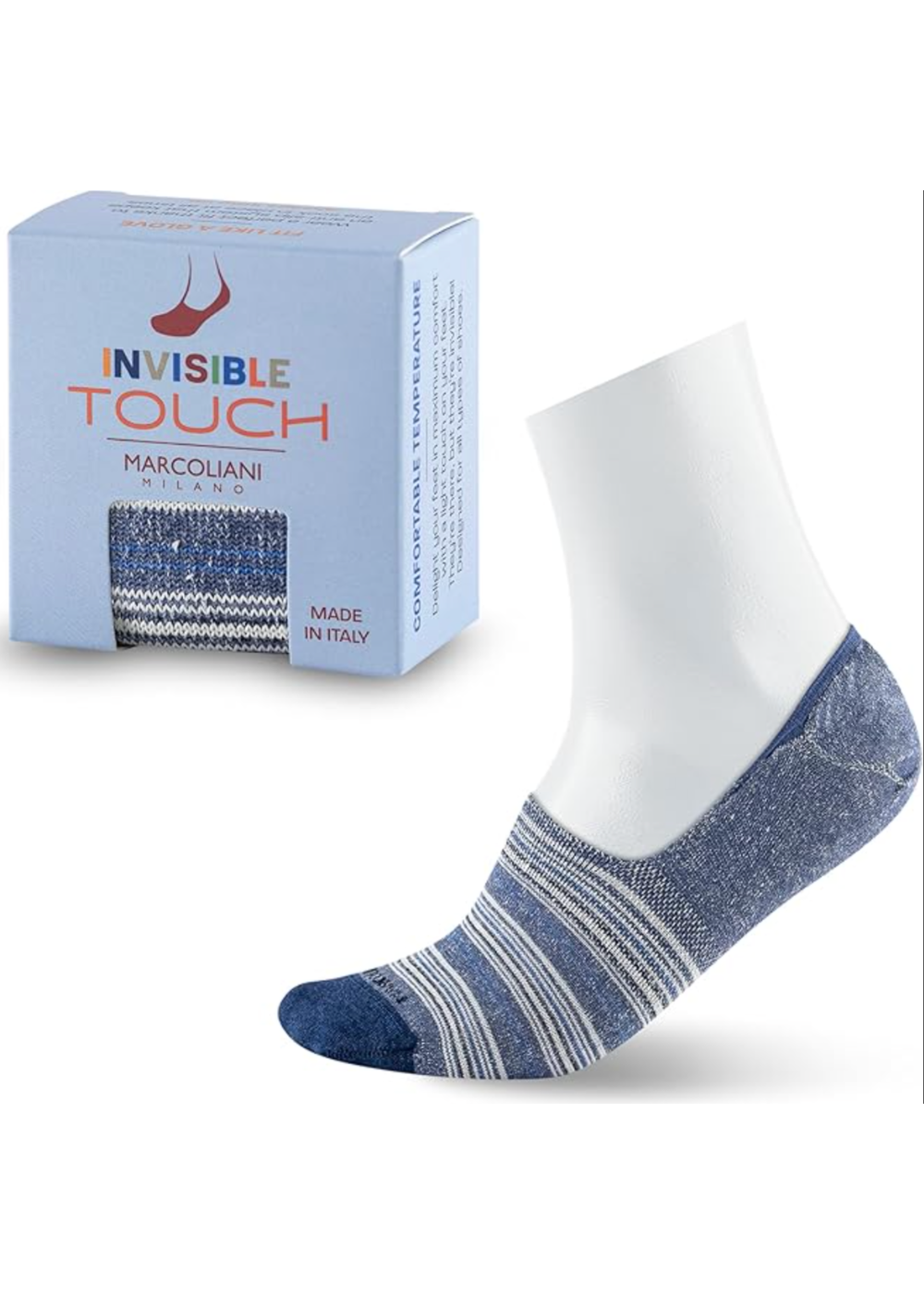 Invisible Touch T-Shirt Stripe Socks - Navy - Marcoliani Canada - Danali - MAR4848S-001