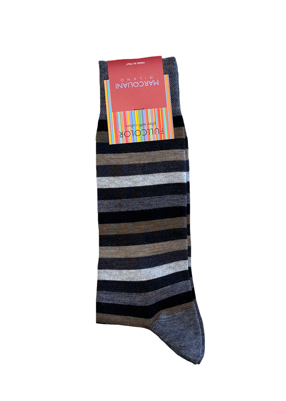 Extrafine Merino Rainbow Stripe Socks- Charcoal/Camel - Marcoliani Canada - Danali