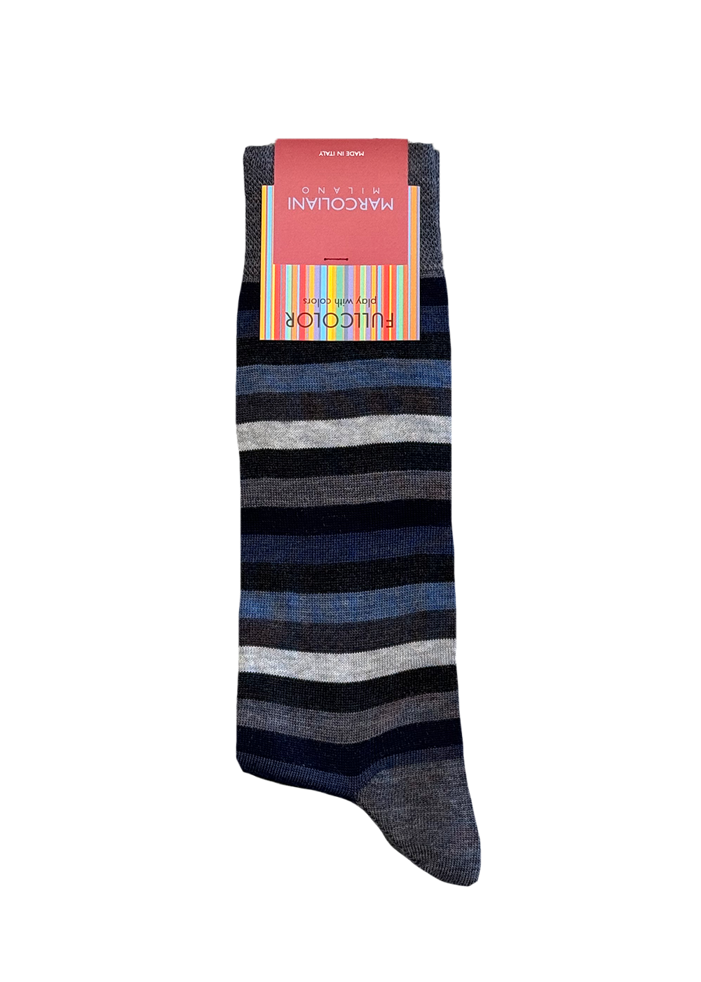Extrafine Merino Rainbow Stripe Socks - Charcoal/Indigo - Marcoliani Canada - Danali