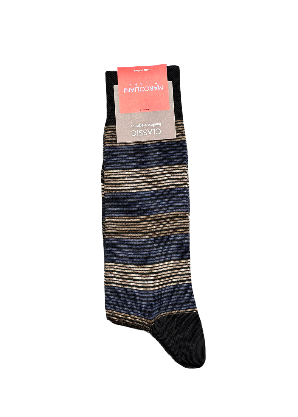 Extrafine Merino Scala Stripe Socks - Black/Camel - Marcoliani Canada - Danali