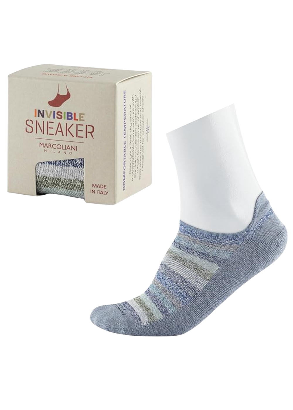 Linen & Cotton Rainbow Stripe Sneaker Socks - Blue Mix - Marcoliani Canada - Danali