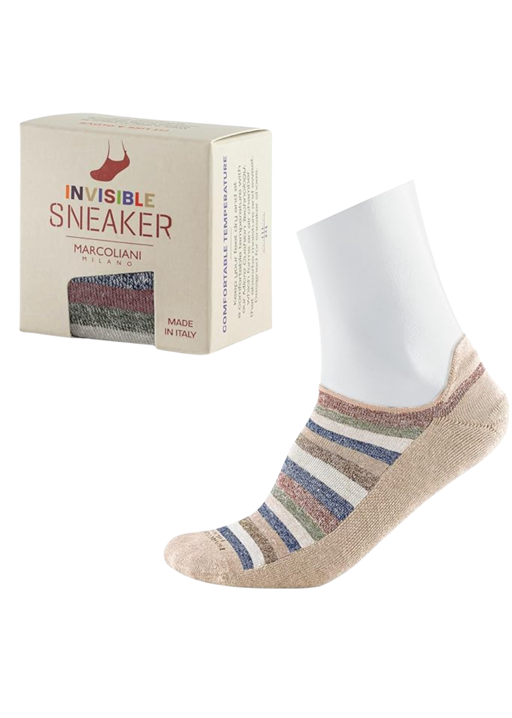 Linen & Cotton Rainbow Stripe Sneaker Socks - Brown Mix - Marcoliani Canada - Danali