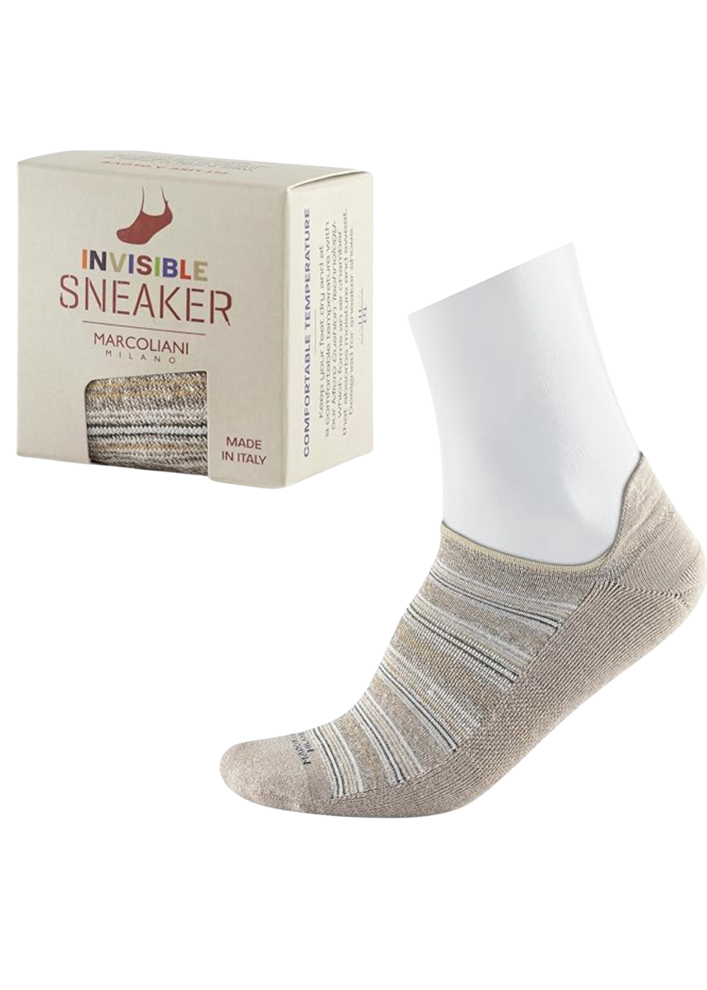 Linen & Cotton T-Shirt Stripe Sneaker Socks - Khaki - Marcoliani Canada - Danali