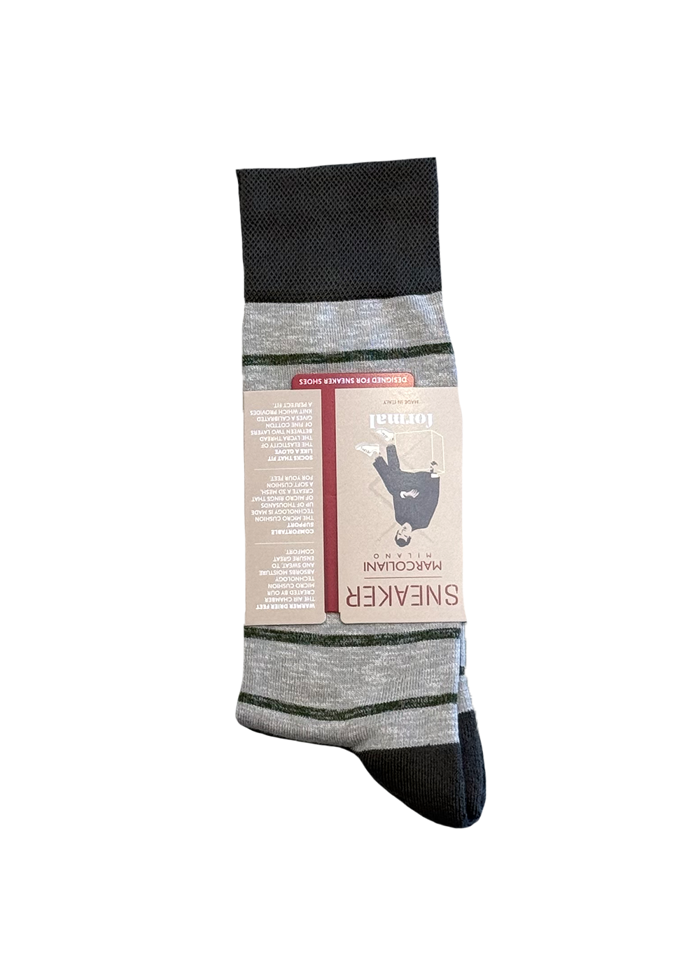 Pima Cotton Classic Stripe Socks - Grey/Green - Marcoliani Canada - Danali