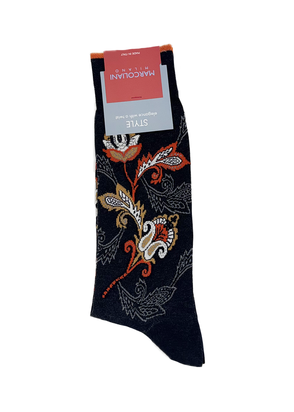 Pima Cotton Moghul Flower Socks - Charcoal - Marcoliani Canada - Danali