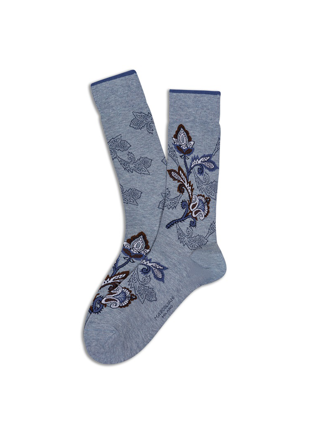 Pima Cotton Moghul Flower Socks - Light Blue Denim - Marcoliani Canada - Danali