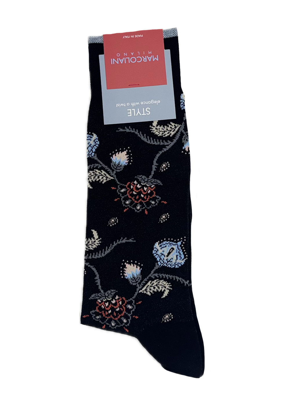 Pima Cotton Mumbai Flower Socks - Black - Marcoliani Canada - Danali