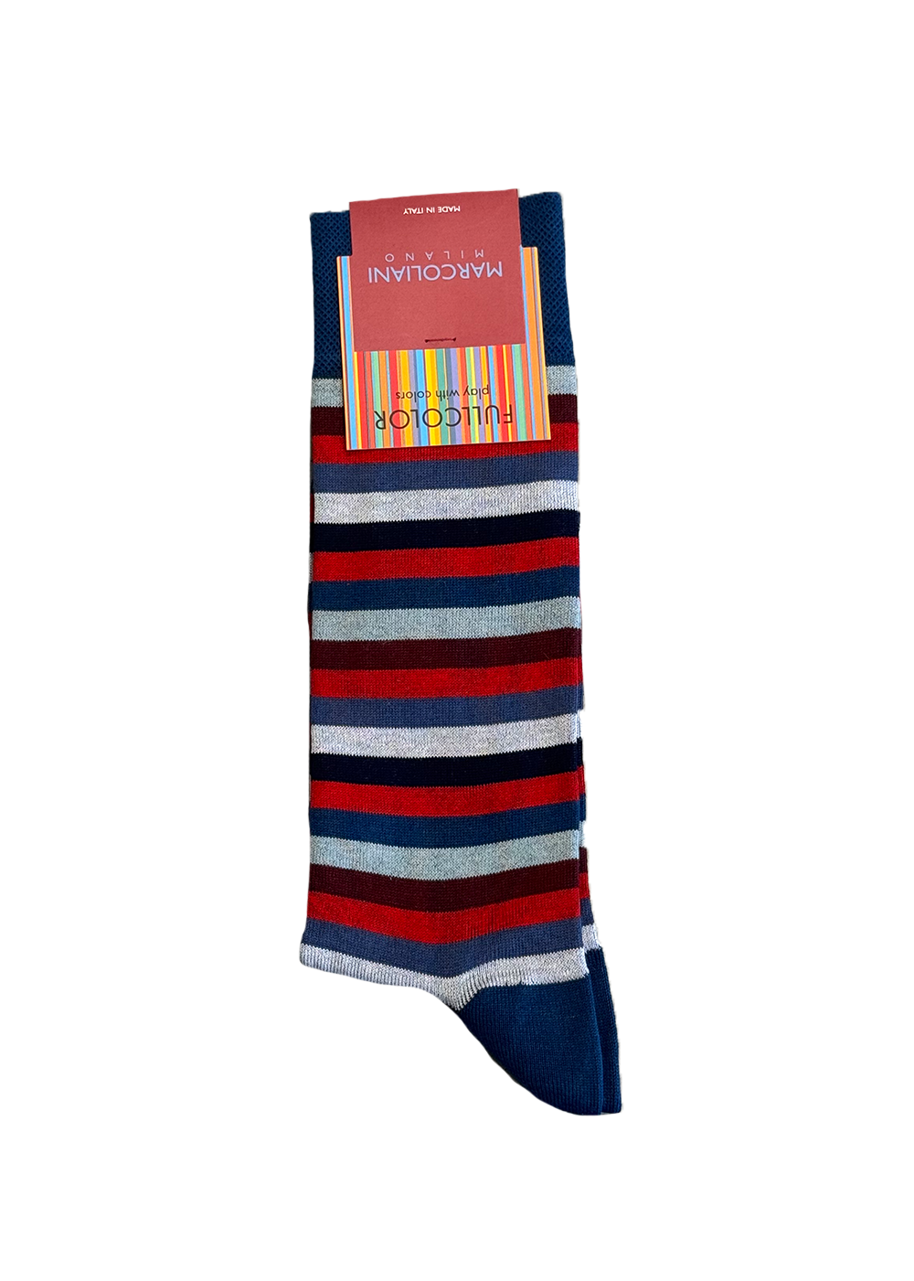 Pima Cotton Rainbow Stripe Socks - Tomato/Denim - Marcoliani Canada - Danali