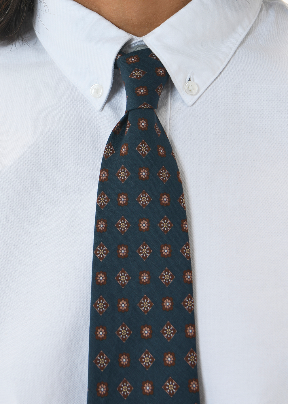 Linen Printed Neck Tie - Dark Navy - Matinique Canada - Danali