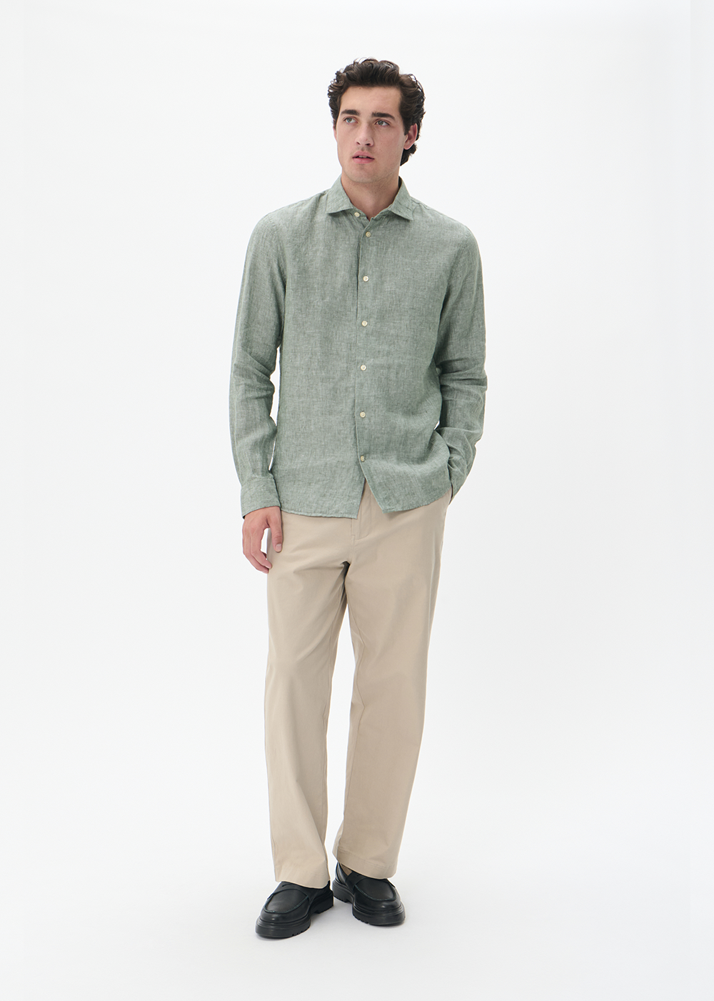 Marc Long Sleeve Linen Shirt - Thyme - Matinique Canada - Danali
