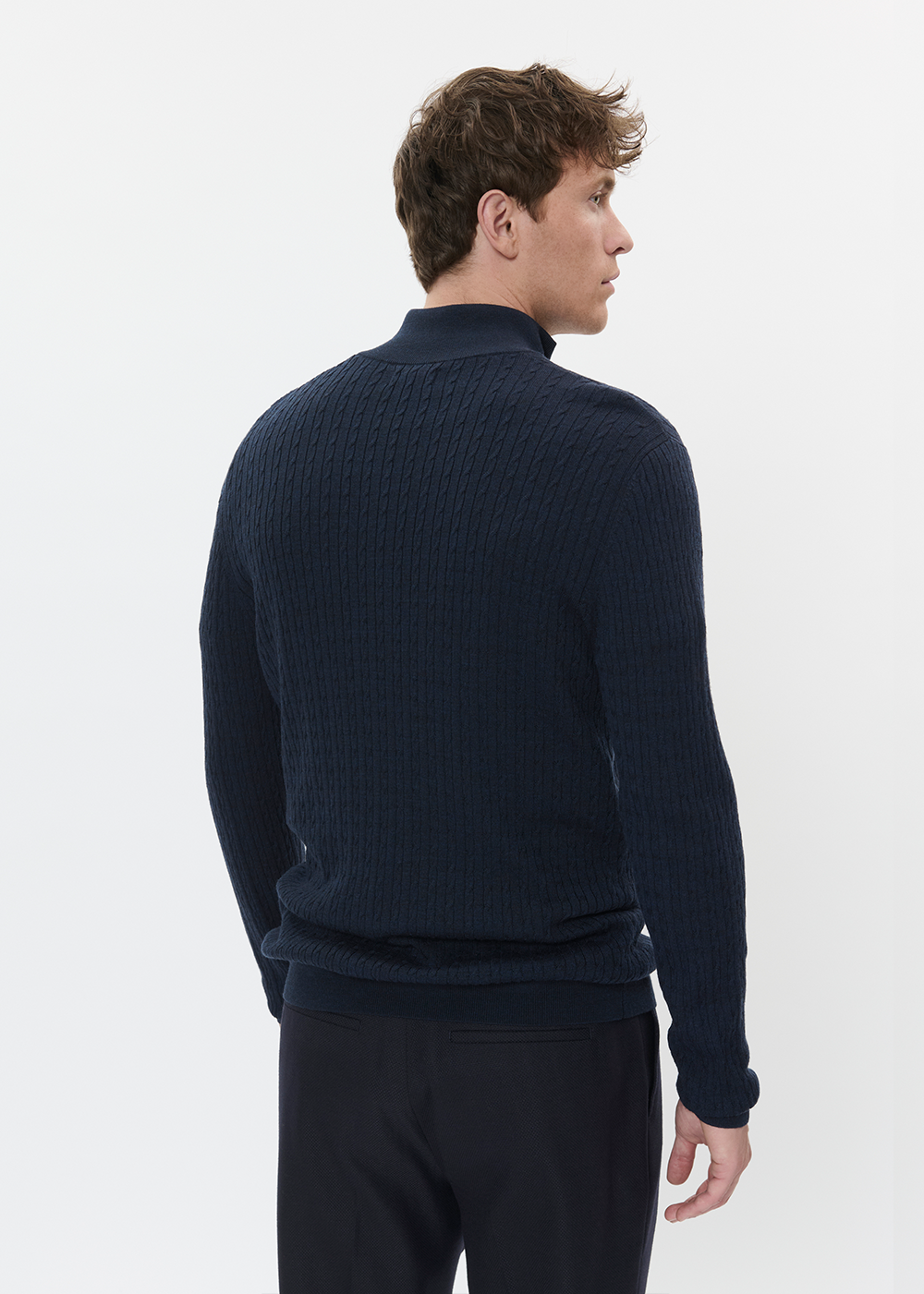Mason Cable Knit Zip Sweater - Dark Navy Melange - Matinique Canada - Danali
