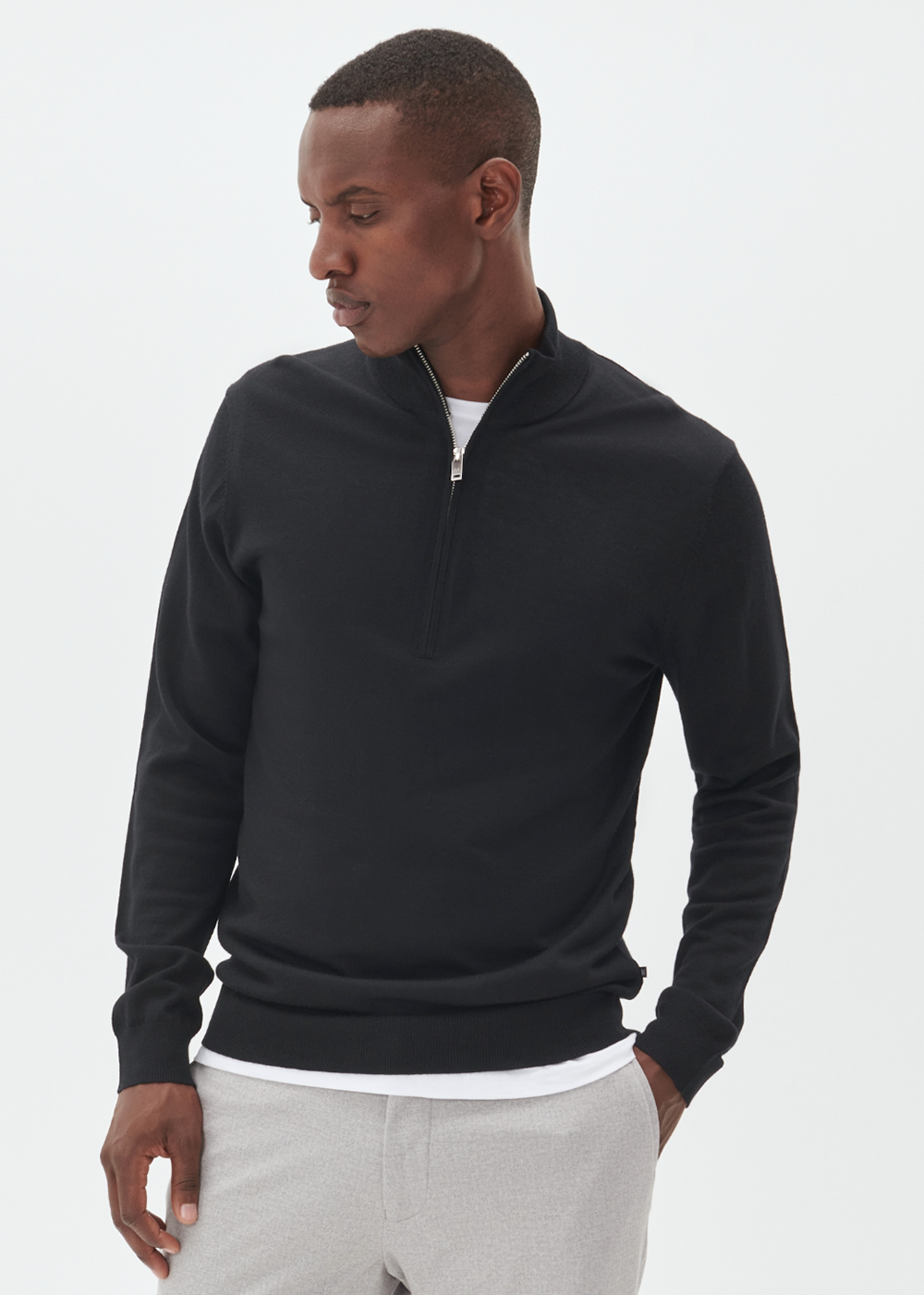 Mason Quarter Zip Sweater - Black - Matinique Canada - Danali