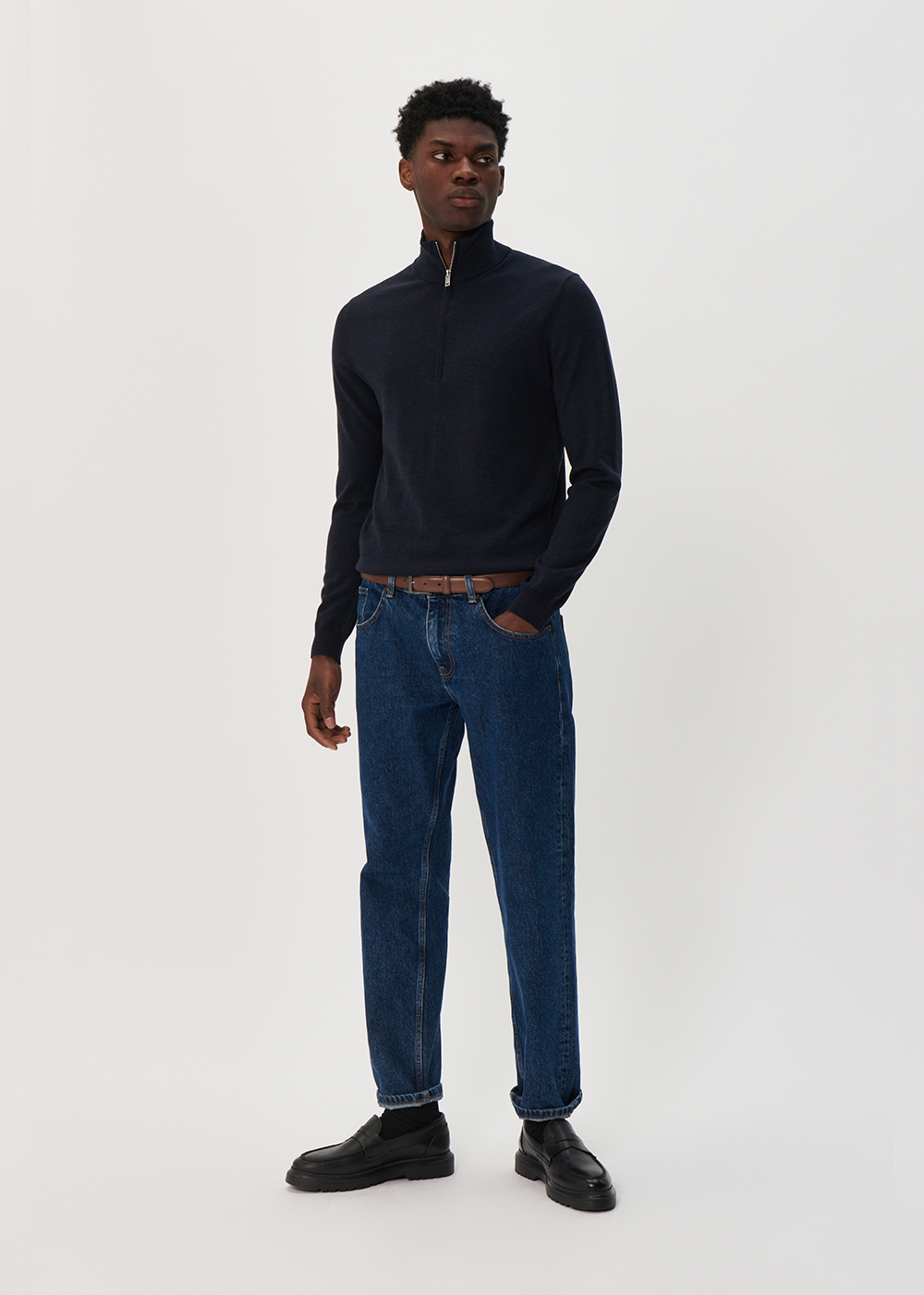Mason Quarter Zip Sweater - Dark Navy Melange - Matinique Canada - Danali