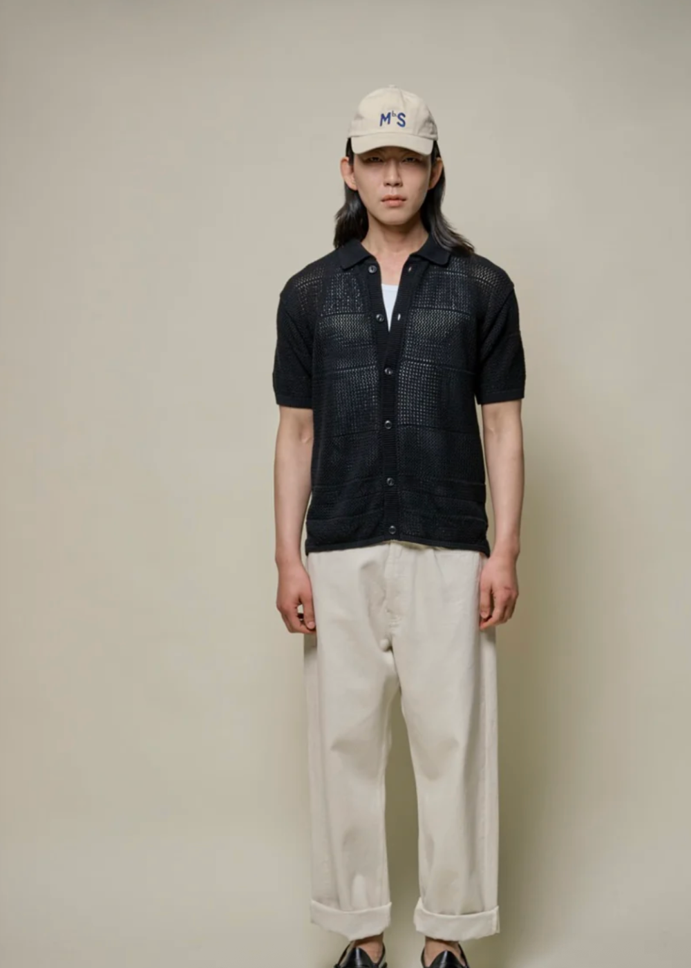1960s Crochet Cotton Short Sleeve Shirt - Deep Black - Merz. b Schwanen Canada - Danali