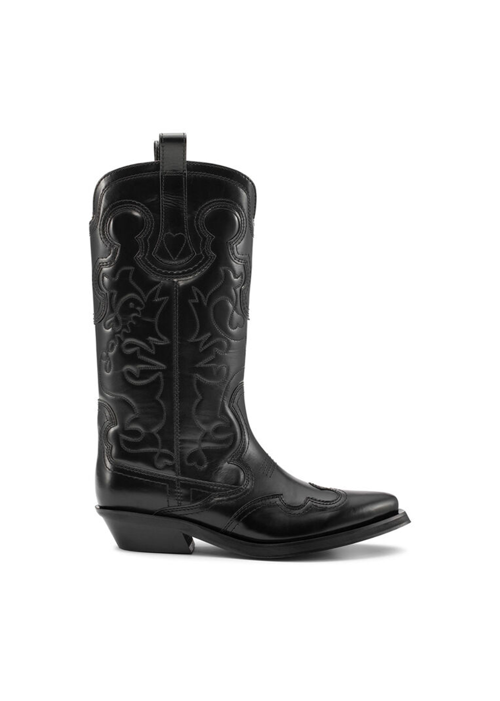 Mid Shaft Embroidered Western Boot - Black - GANNI Canada - Danali