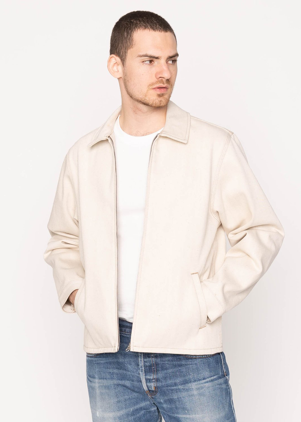 Zip Chore Coat - All Natural Ecru Foxfibre - Ecru - Naked and Famous Denim Canada - Danali