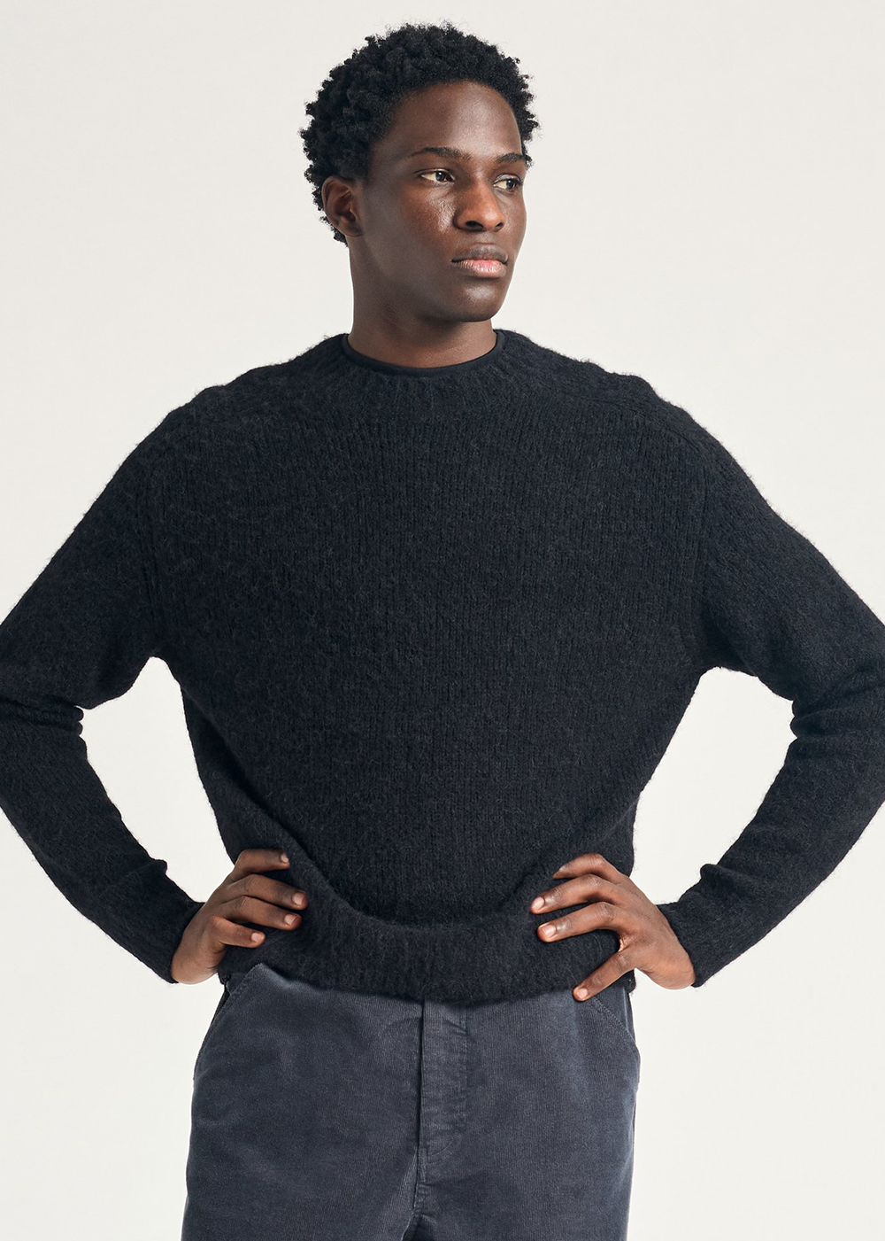 Rasmus Mock Neck Relaxed Brushed Sweater - Black - Norse Projects Canada - Danali