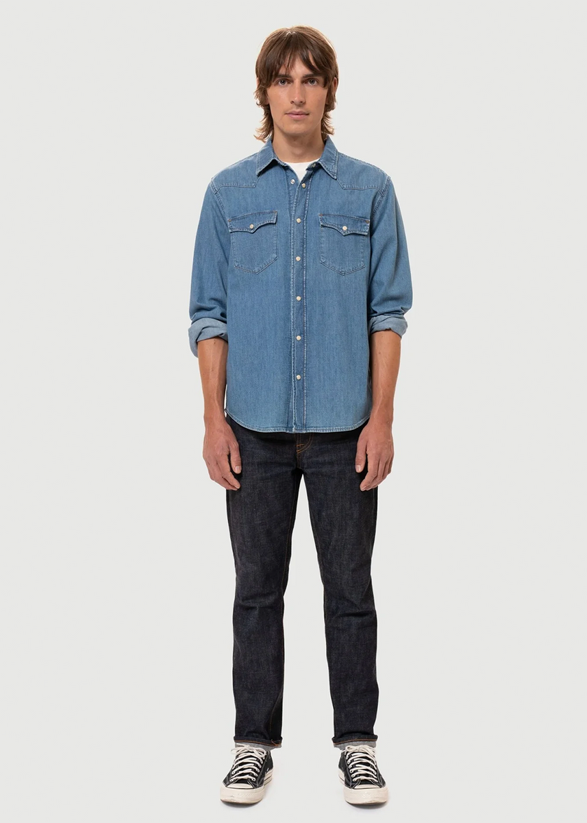 Grey jeans blue denim shirt new arrivals