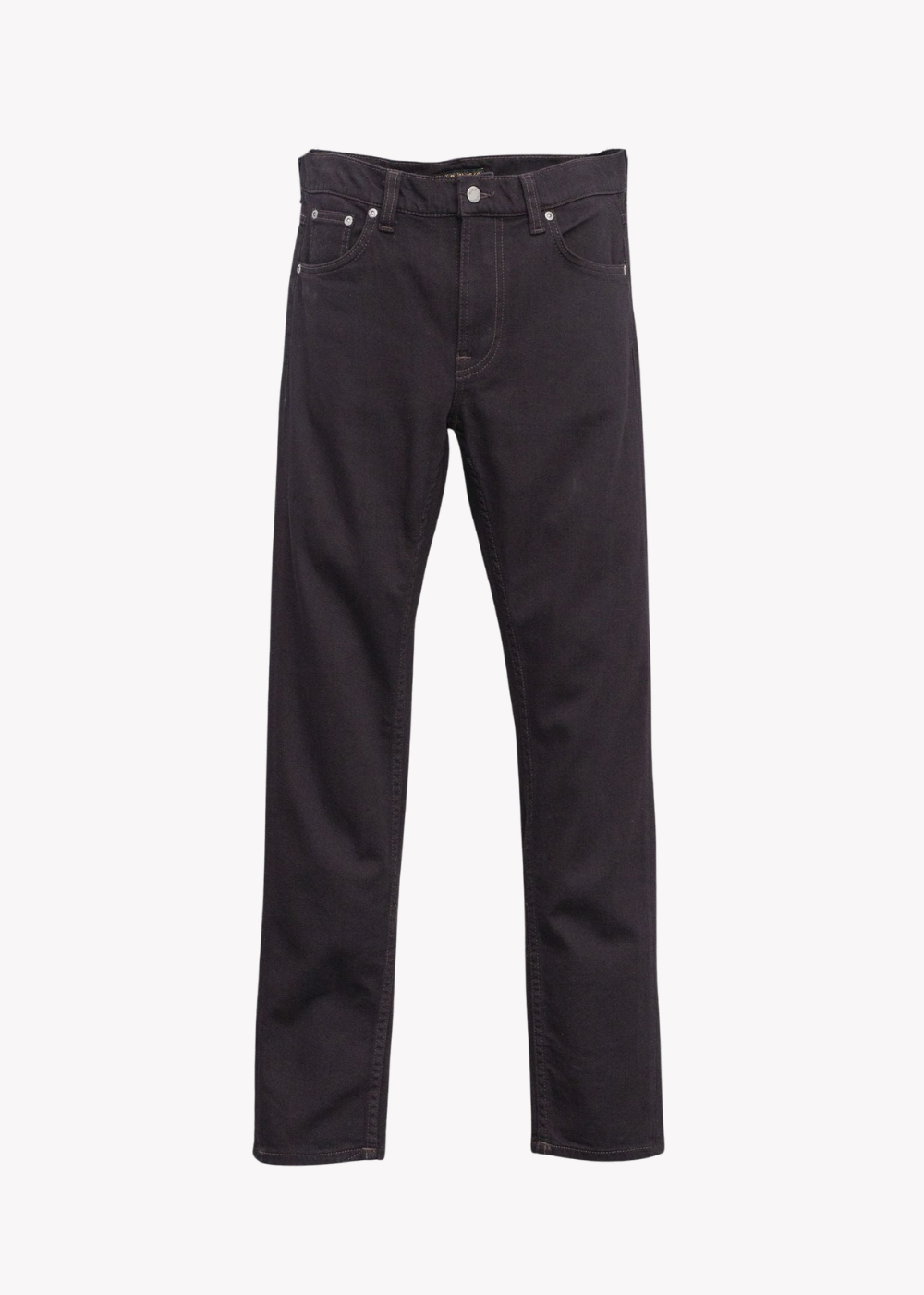 Dark Brown slim-fit jeans shown flat against a light gray background.